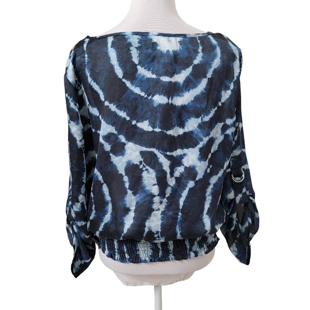 MICHAEL Michael Kors Size L True Navy & Light Blue Tie Dye Satin Blouse - Picture 5 of 13